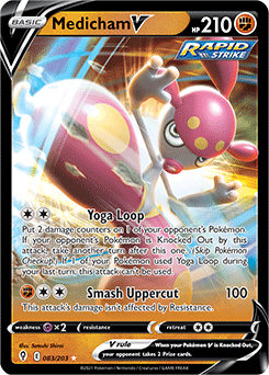 Ultra rare V Pokémon card Medicham V 83/203 from Evolving Skies expansion