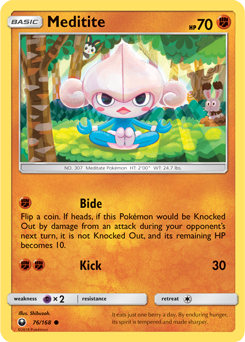 Common Pokémon card Meditite 76/168 from Celestial Storm expansion