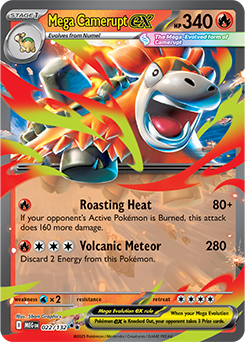 Double rare Pokémon card Mega Camerupt ex 22/132 from Mega Evolution expansion