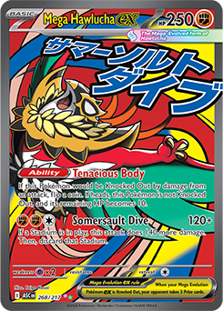 Mega attack rare Pokémon card Mega Hawlucha ex 268/217 from Ascended Heroes expansion