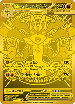 Mega hyper rare Pokémon card Mega Lucario ex 188/132 from Mega Evolution expansion