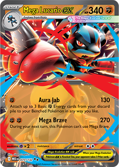 Double rare Pokémon card Mega Lucario ex 77/132 from Mega Evolution expansion