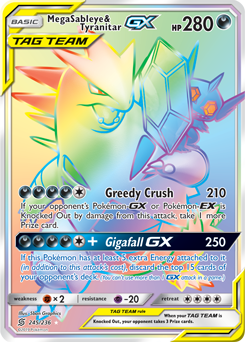 Secret Rainbow GX Pokémon card Mega Sableye Tyranitar GX 245/236 from Unified Minds expansion