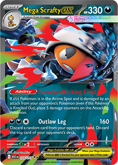 Double rare Pokémon card Mega Scrafty ex 135/217 from Ascended Heroes expansion