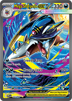 Special illustration rare Pokémon card Mega Sharpedo ex 127/94 from Phantasmal Flames expansion