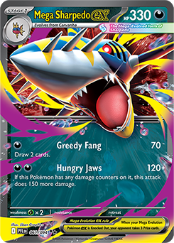 Double rare Pokémon card Mega Sharpedo ex 61/94 from Phantasmal Flames expansion