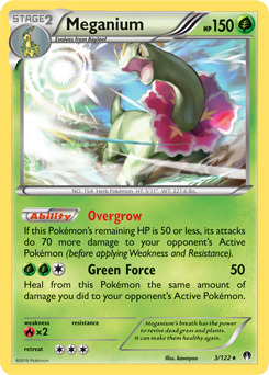 Rare holo Pokémon card Meganium 3/122 from Breakpoint expansion