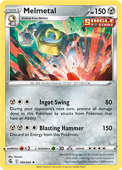 Rare Holo Pokémon card Melmetal 189/264 from Fusion Strike expansion
