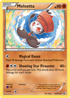 Rare Pokémon card Meloetta 86/113 from Legendary Treasures expansion