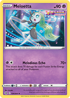 Rare Pokémon card Meloetta 124/264 from Fusion Strike expansion