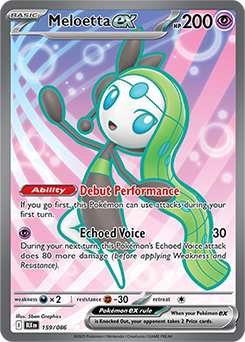 Ultra rare Pokémon card Meloetta ex 159/86 from Black Bolt expansion