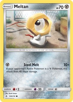 Common Pokémon card Meltan 128/214 from Unbroken Bonds expansion