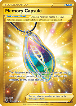 Secret Gold Pokémon card Memory Capsule 202/185 from Vivid Voltage expansion