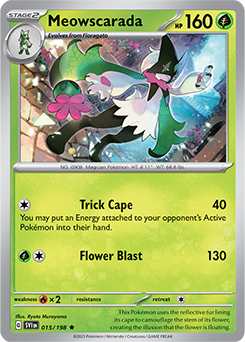 Rare Pokémon card Meowscarada 015/198 from Scarlet & Violet expansion