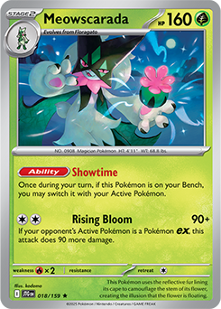 Rare Pokémon card Meowscarada 18/159 from Journey Together expansion