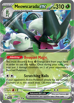 Double rare Pokémon card Meowscarada ex 015/193 from Paldea Evolved expansion