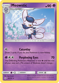 Rare Pokémon card Meowstic 80/214 from Unbroken Bonds expansion
