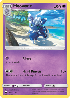 Rare Pokémon card Meowstic 60/147 from Burning Shadows expansion