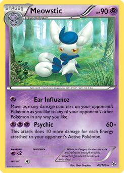 Rare Pokémon card Meowstic 43/106 from Flashfire expansion