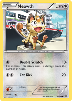 Common Pokémon card Meowth 80/99 from Next Destinies expansion