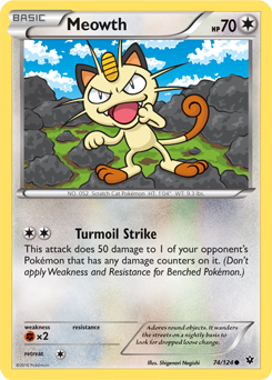 Common Pokémon card Meowth 74/124 from Fates Collide expansion