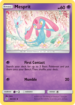Uncommon Pokémon card Mesprit 84/236 from Unified Minds expansion