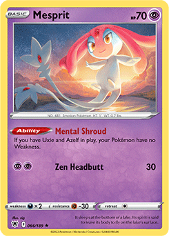 Rare Holo Pokémon card Mesprit 066/189 from Astral Radiance expansion