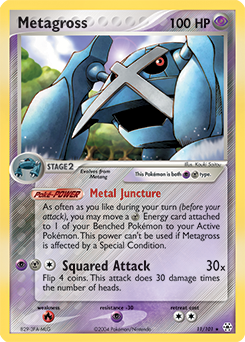 Rare Holo Pokémon card Metagross 11/101 from Ex Hidden Legends expansion