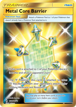 Secret Gold Pokémon card Metal Core Barrier 232/214 from Unbroken Bonds expansion