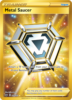 Secret Gold Pokémon card Metal Saucer 214/202 from Sword & Shield expansion