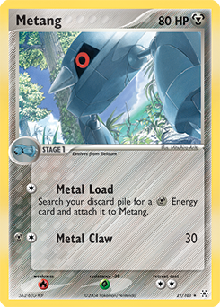 Rare Pokémon card Metang 21/101 from Ex Hidden Legends expansion