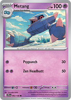 Common Pokémon card Metang 62/159 from Journey Together expansion