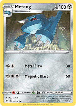 Uncommon Pokémon card Metang 117/185 from Vivid Voltage expansion