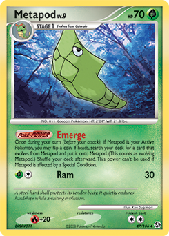 Uncommon Pokémon card Metapod 47/106 from Great Encounters expansion