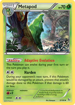 Uncommon Pokémon card Metapod 2/106 from Flashfire expansion