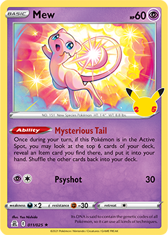 Rare Holo Pokémon card Mew 11/25 from Celebrations expansion