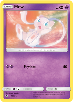 Rare Pokémon card Mew 32/68 from Hidden Fates expansion