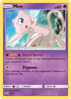 Promo Pokémon card Mew SM215 from Sun and Moon Promos expansion