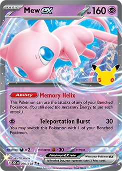Double rare Pokémon card Mew ex 066/128 from 30th Celebration expansion