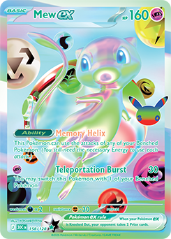 Futuristic rare Pokémon card Mew ex 158/128 from 30th Celebration expansion
