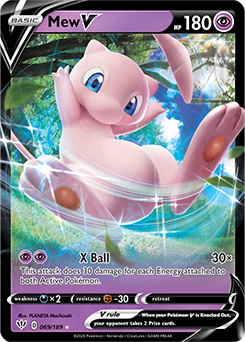 Ultra rare V Pokémon card Mew V 69/189 from Darkness Ablaze expansion