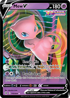 Ultra rare V Pokémon card Mew V 113/264 from Fusion Strike expansion