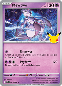 Rare Pokémon card Mewtwo 063/128 from 30th Celebration expansion