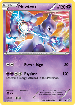 Rare holo Pokémon card Mewtwo 53/113 from Legendary Treasures expansion