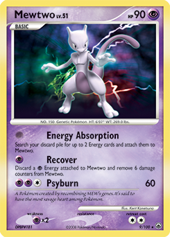 Rare holo Pokémon card Mewtwo 9/100 from Majestic Dawn expansion