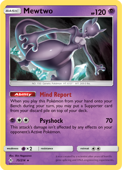 Rare Pokémon card Mewtwo 75/214 from Unbroken Bonds expansion