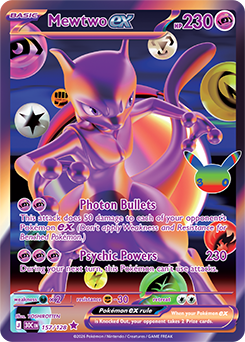 Futuristic rare Pokémon card Mewtwo ex 157/128 from 30th Celebration expansion