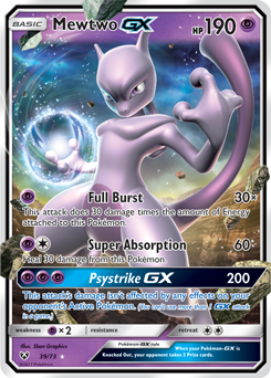 Ultra rare Gx Pokémon card Mewtwo GX 39/73 from Shining Legends expansion