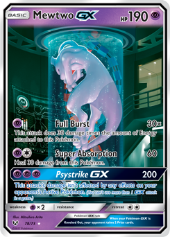 Secret Rainbow GX Pokémon card Mewtwo GX 78/73 from Shining Legends expansion