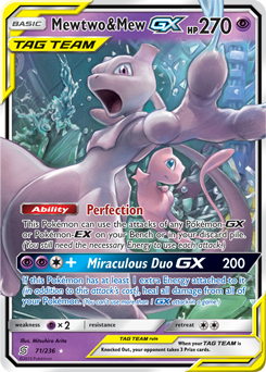 Pokémon GX Pokémon card Mewtwo Mew GX 71/236 from Unified Minds expansion